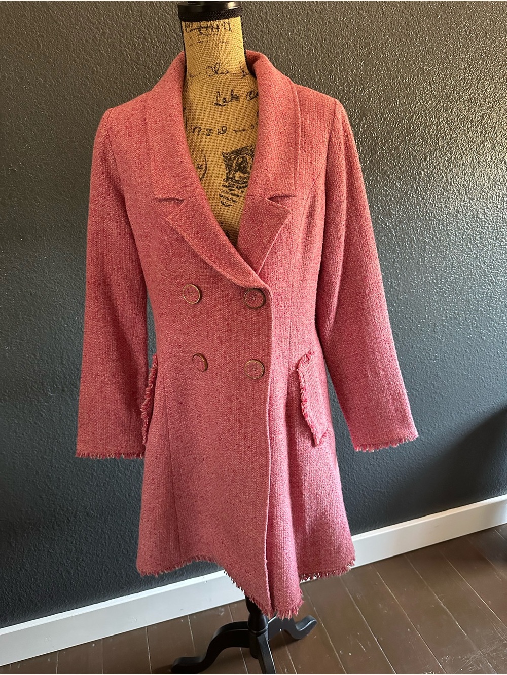CAbi Madison Avenue Pink Tweed Wool Blend Swing Coat Size 12 Style 176